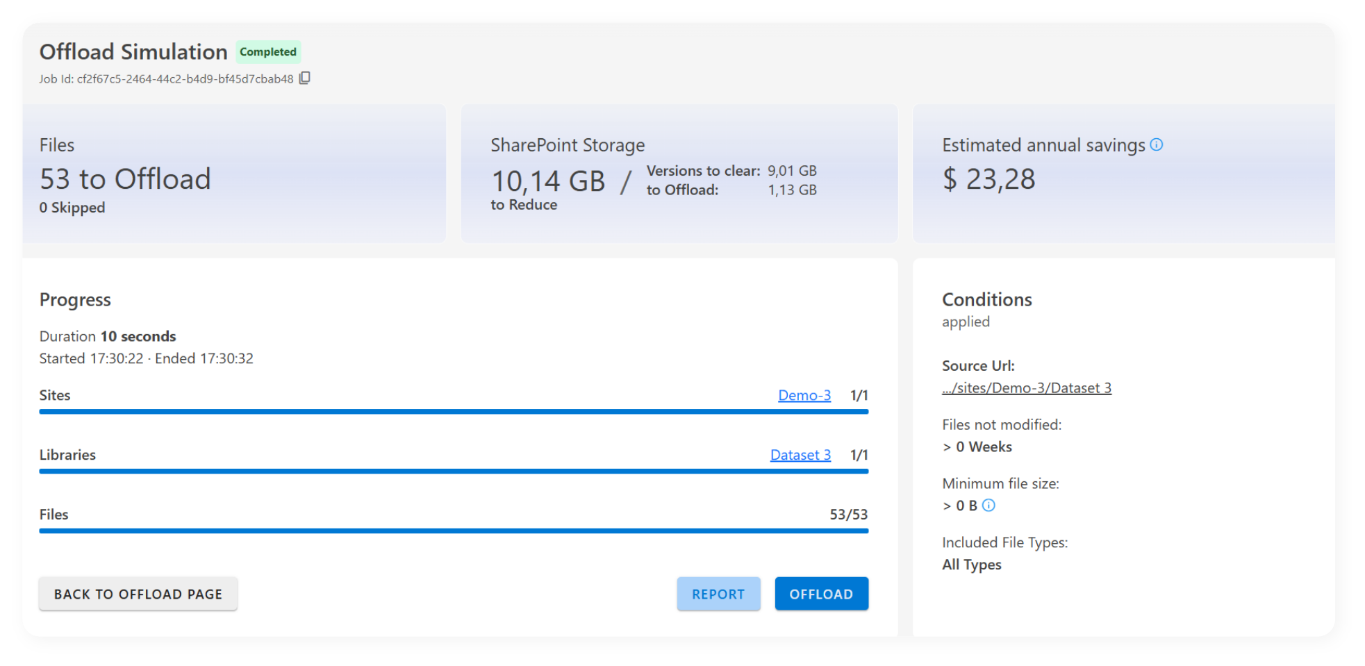 Screenshot of ShArc during an offload simulation