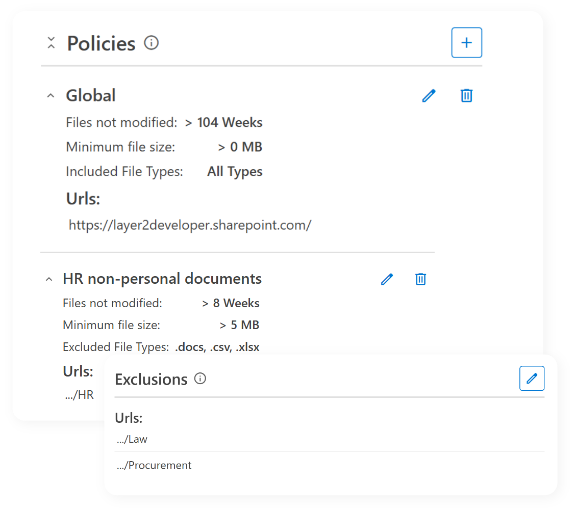 Screenshot of ShArc's policies and exclusions