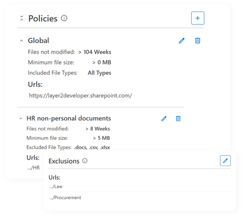 Screenshot of ShArc's policies and exclusions