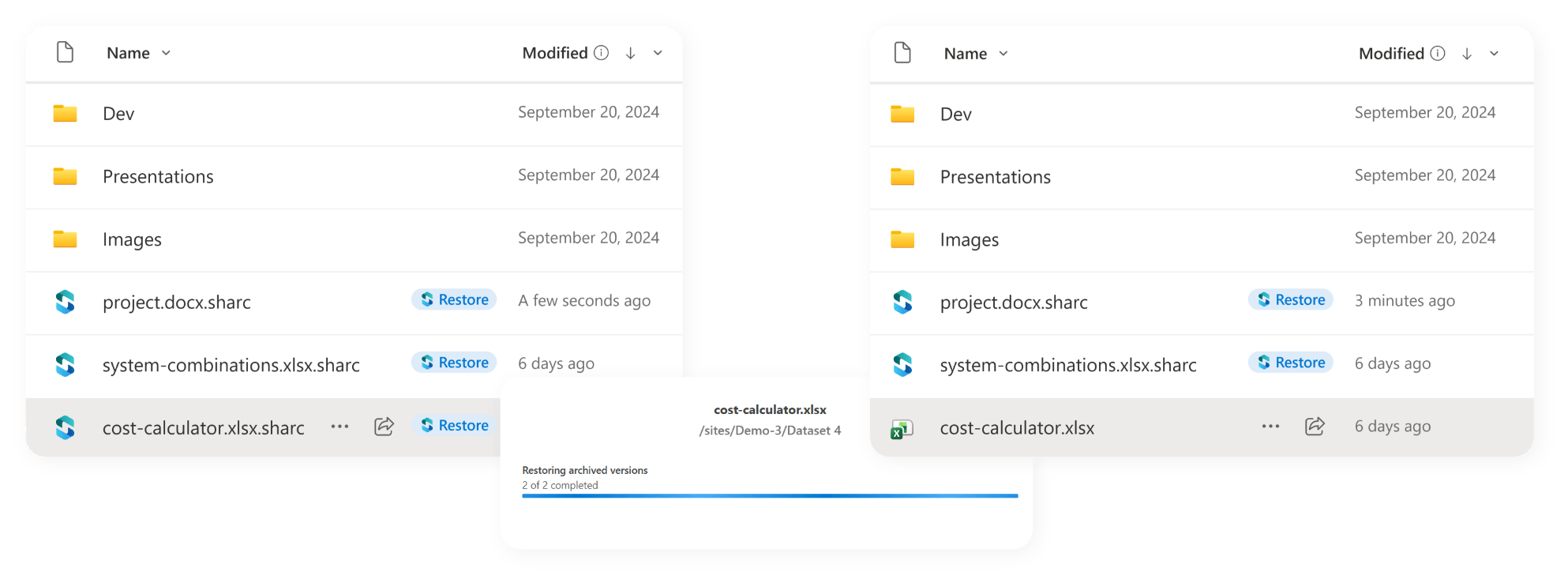 Screenshots of restoring archived files in SharePoint Screenshots of restoring archived files in SharePoint