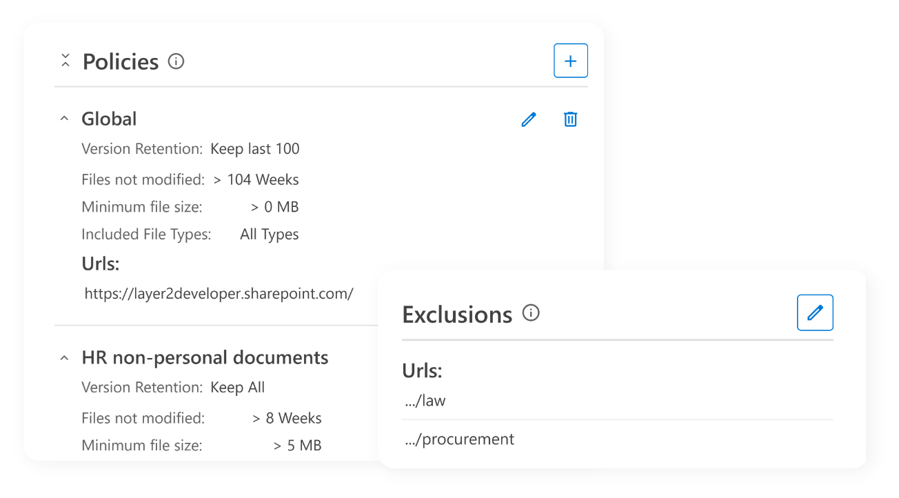 Screenshot of ShArc's policies and exclusions