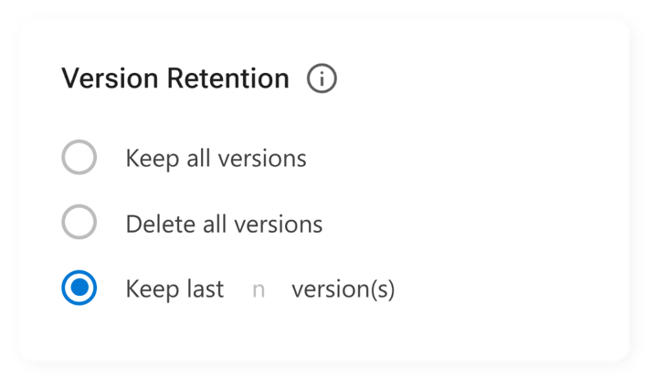 Screenshot of version retention 