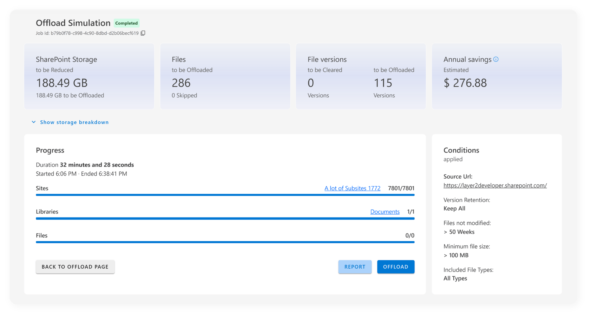 Screenshot of ShArc during an offload simulation