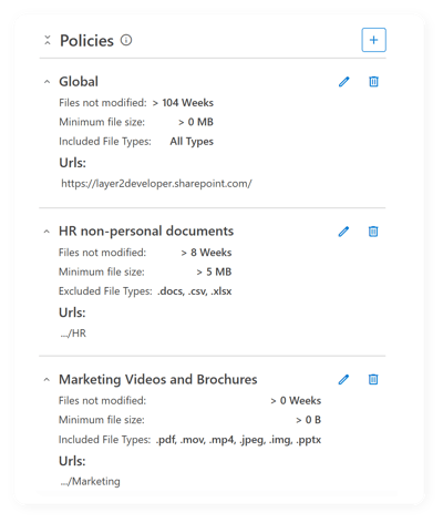 Policy management screen