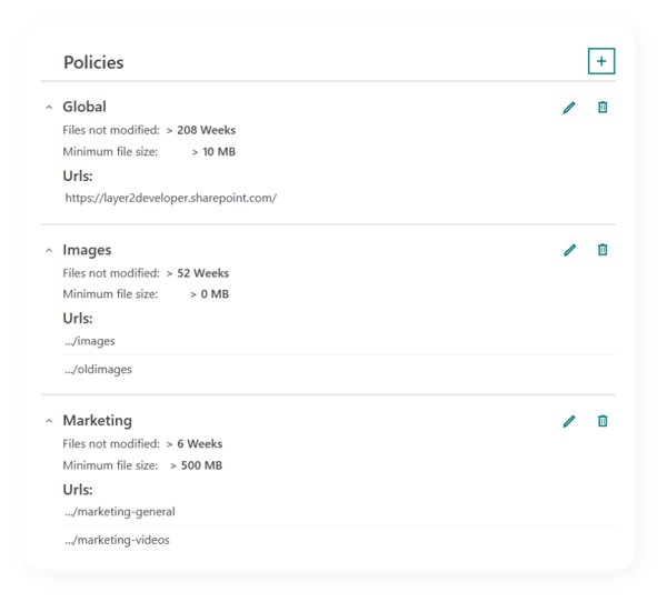 Policy management screen