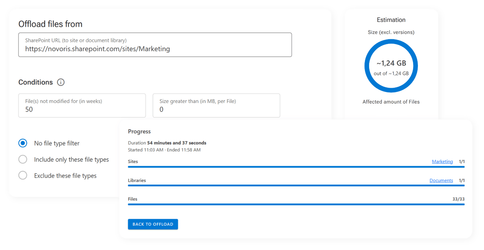 Screenshot of how ShArc works, including offload settings, estimation, and restoring progress. Screenshot of how ShArc works, including offload settings, estimation, and restoring progress.