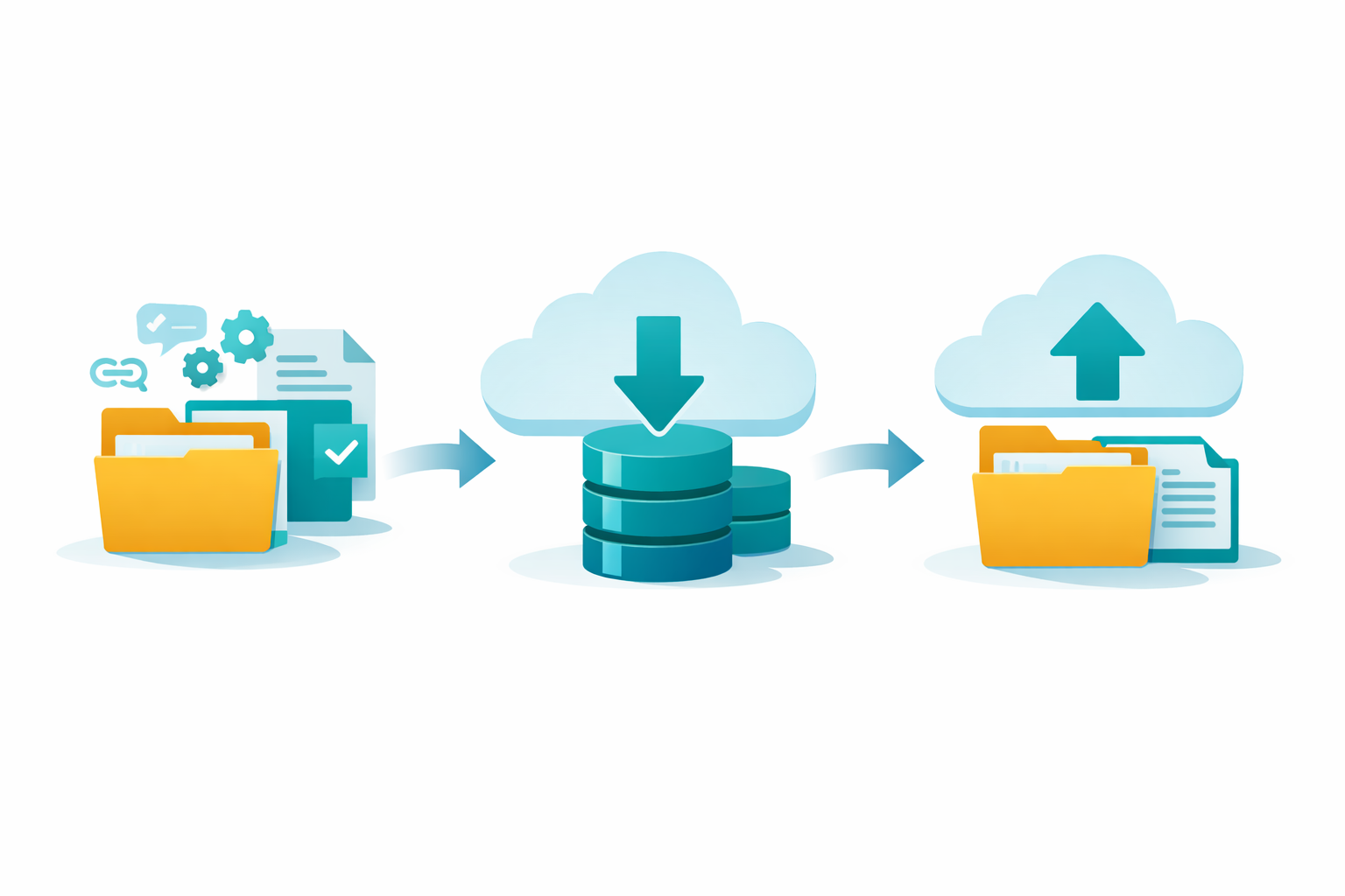 Create a clean modern flat vector illustration for a B2B SaaS website that visualizes a threestep SharePoint data lifecycleThe illustration is arrange-3