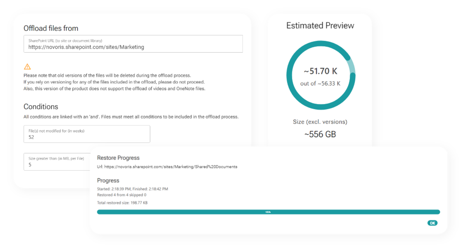 Screenshot of how ShArc works, including offload settings, estimation, and restoring progress. Screenshot of how ShArc works, including offload settings, estimation, and restoring progress.