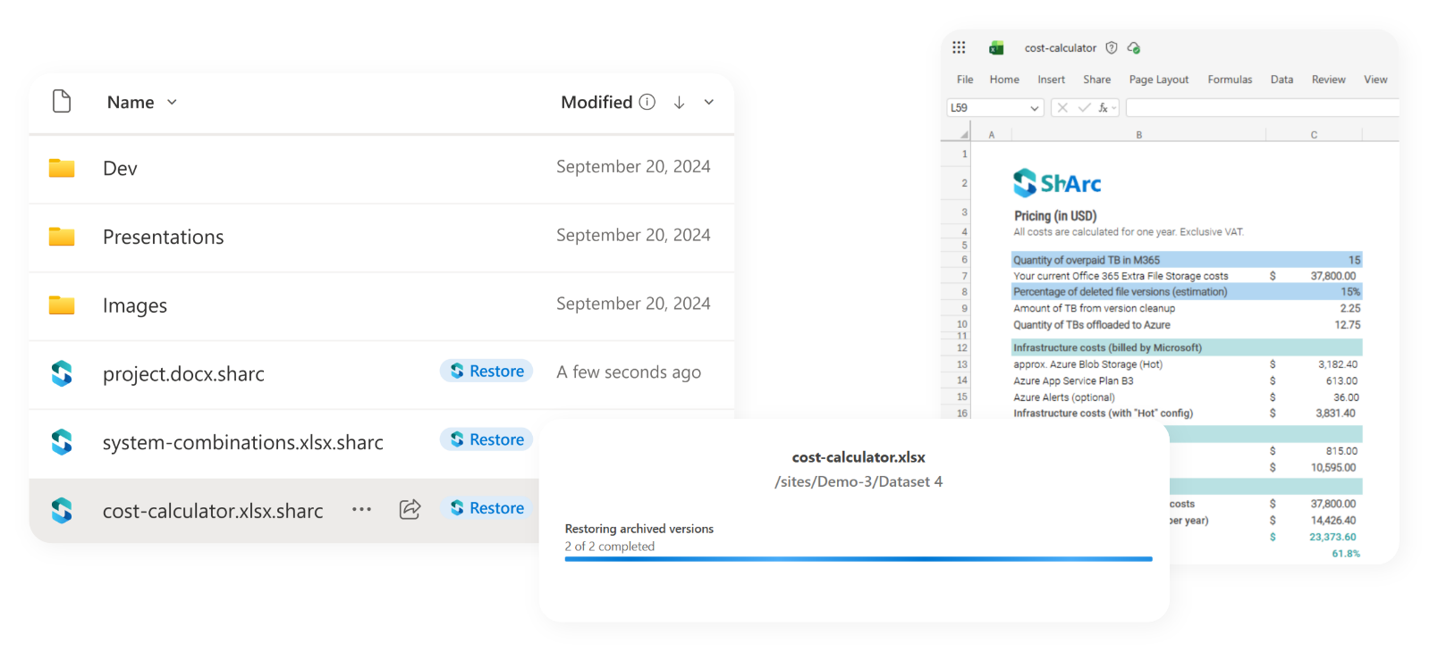 Screenshot of how ShArc restores data Screenshot of how ShArc restores data