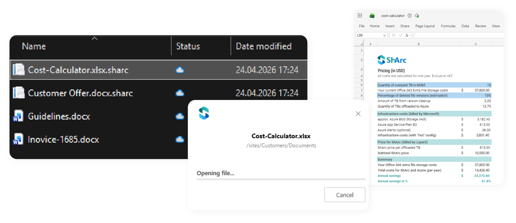 Screenshot of how ShArc restores and opens data in OneDrive Screenshot of how ShArc restores and opens data in OneDrive