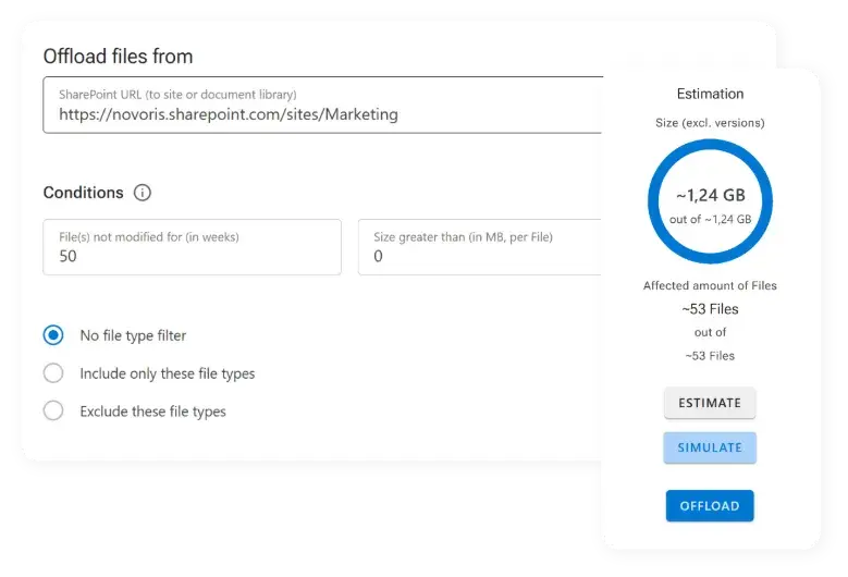 Screenshot of offload conditions and estimation in ShArc.